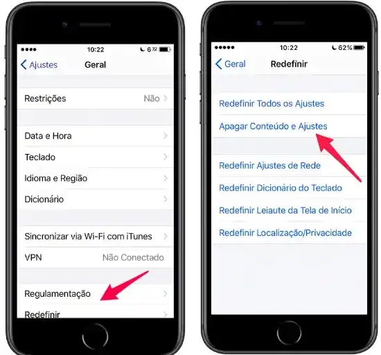 Formatar um iPhone. Telas 3 e 4.