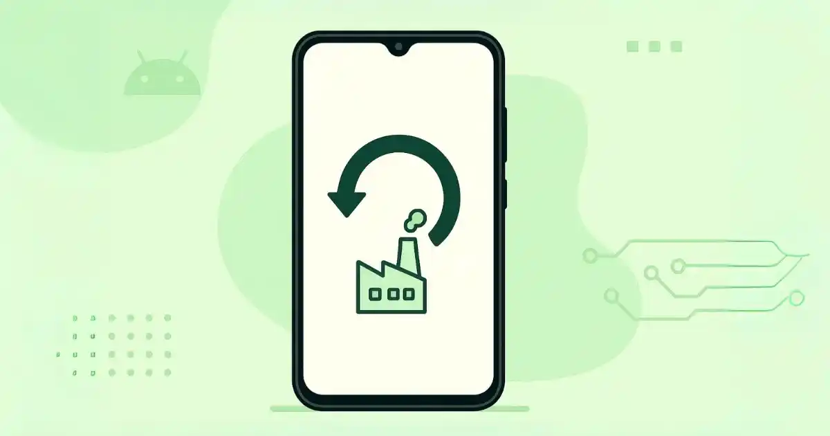 magem destacada. Um Celular Android: Guia Completo, Explicativo e Prático'. Mostre um smartphone Android estilizado (sem logomarcas específicas, mas reconhecível como Android), exibindo na tela um ícone de 'reiniciar' ou 'configurações de fábrica'.