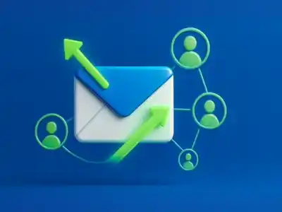 Ilustração de newsletter e comunidade digital, com envelope e conexões.