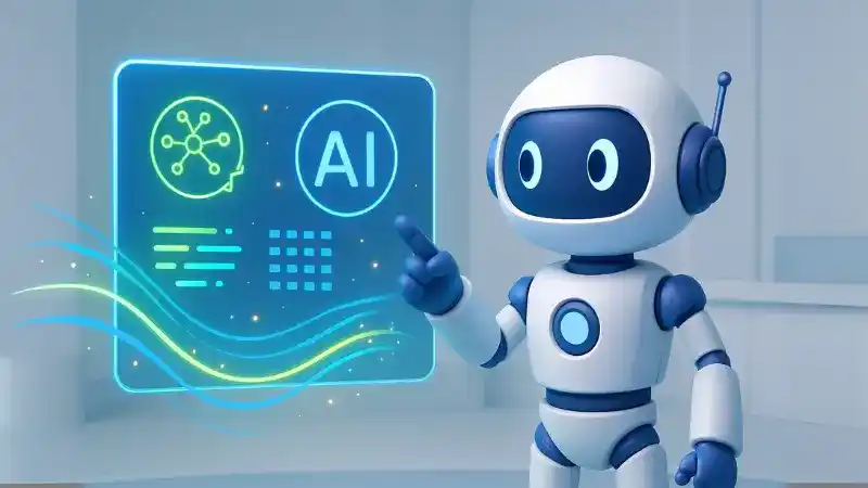 Capa de vídeo destaque sobre inteligência artificial para iniciantes, com robô amigável.