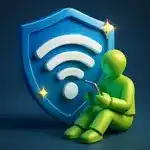 Miniatura: Ícone de Wi-Fi com escudo de proteção.